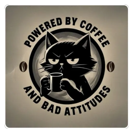 Figurinha: Gato Preto com Café e Atitude