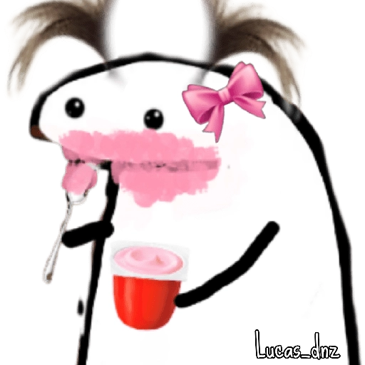 Figurinha: Flork comendo iogurte com chifres