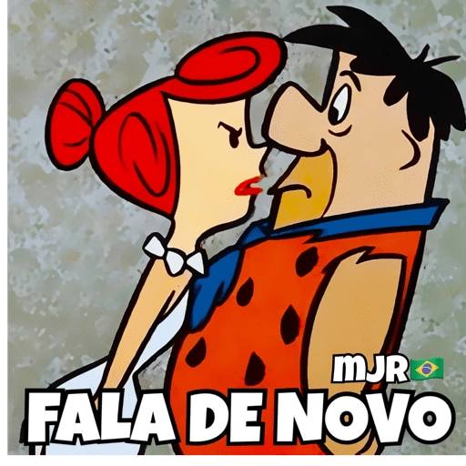 Figurinha: Vilma e Fred Flintstones brigando