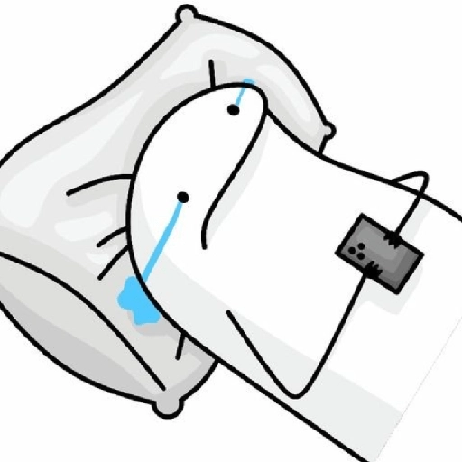 Figurinha: Flork chorando no travesseiro