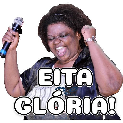 Figurinha: Mulher com microfone comemorando "Eita G