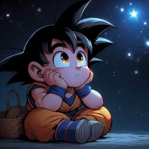 Figurinha: Goku pensativo a noite