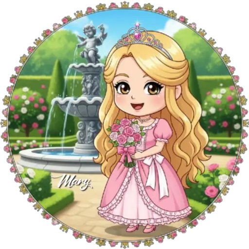 Figurinha: Princesa com buquê de rosas