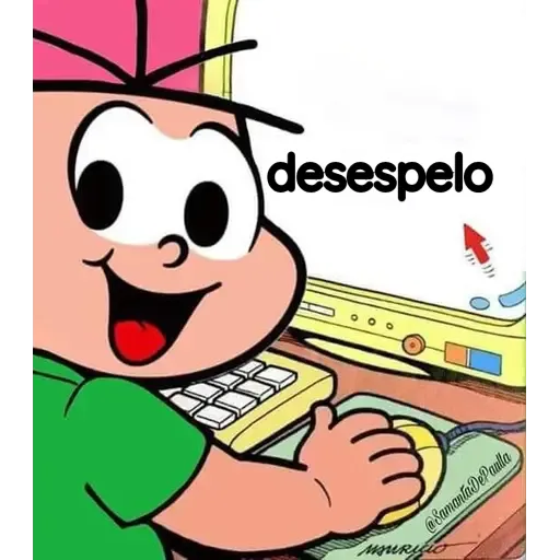 Figurinha: Cascão em Desespero no Computador