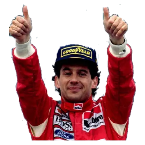 Figurinha: Ayrton Senna sorrindo com polegar para c