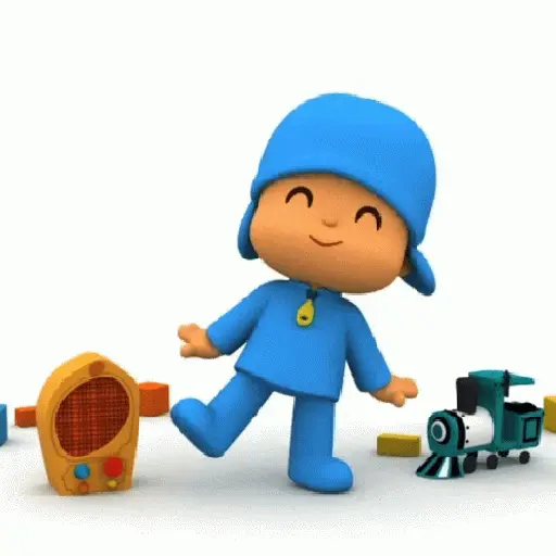 Figurinha: Pocoyo feliz com brinquedos