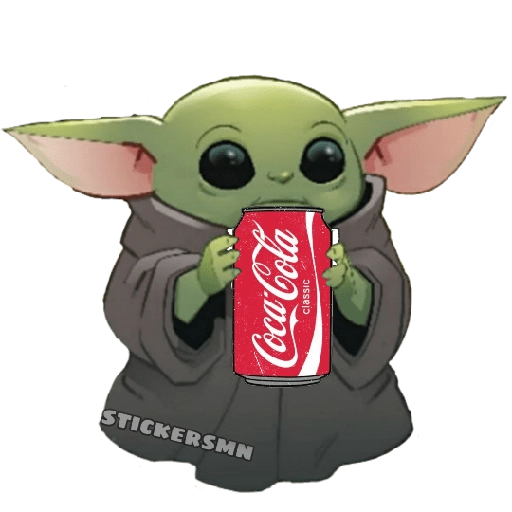Figurinha: Baby Yoda bebendo Coca-Cola