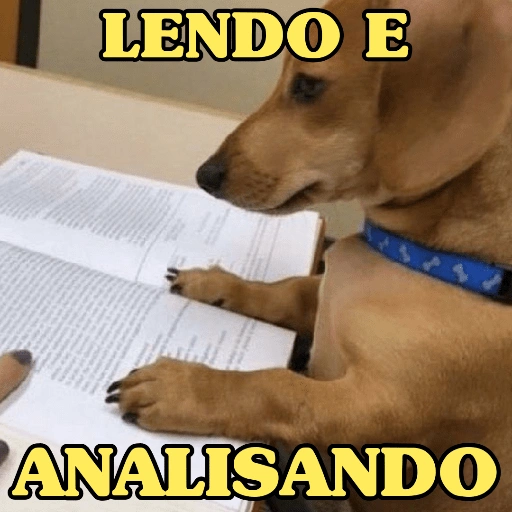 Figurinha: Cachorro lendo e analisando