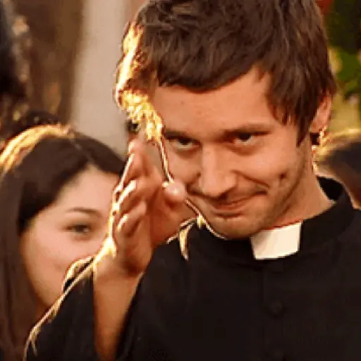 Figurinha: Padre fazendo sinal de 'vem cá'