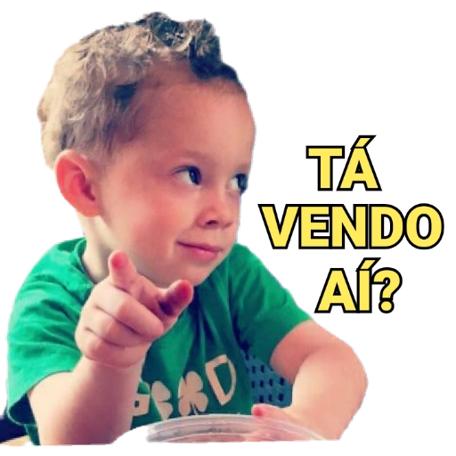 Figurinha: Menino apontando "Tá vendo aí?"