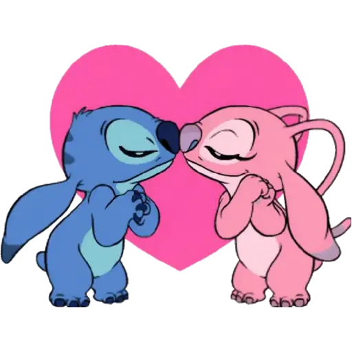 Figurinha: Stitch e Angel se beijando