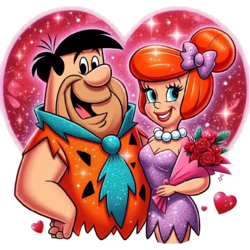 Figurinha: Fred e Wilma Flintstones apaixonados