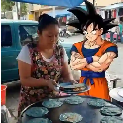 Figurinha: Goku come pastelitos mexicanos