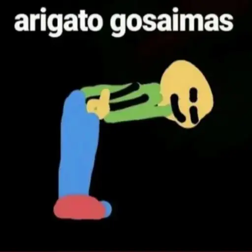 Figurinha: Personagem se curvando com 'arigato gosa