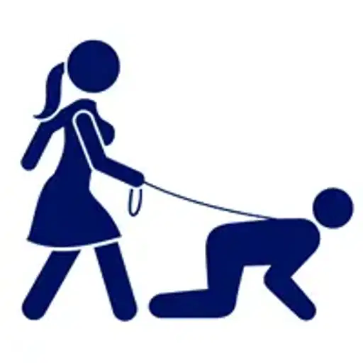 Figurinha: Mulher passeia com homem na coleira