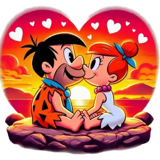 Figurinha: Fred e Wilma Flintstones apaixonados