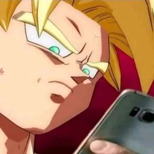 Figurinha: Goku pensativo no celular