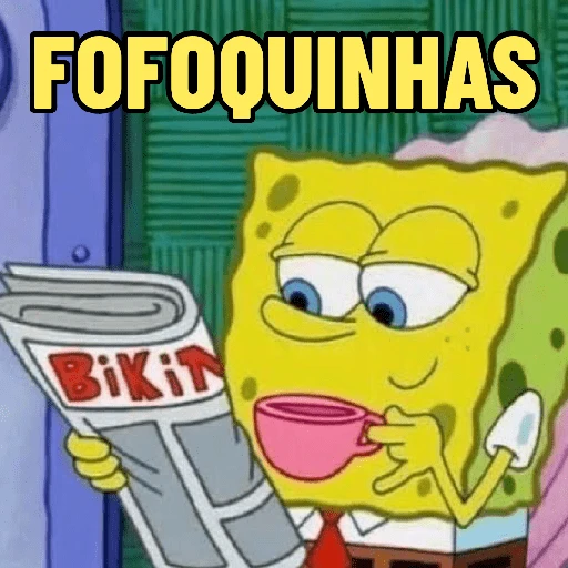 Figurinha: Bob Esponja fofoqueiro tomando café