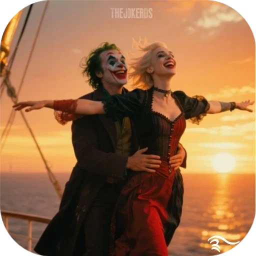 Figurinha: Coringa e Arlequina no navio