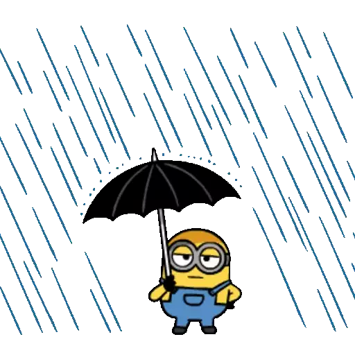 Figurinha: Minion na chuva com guarda-chuva