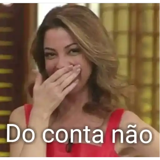 Figurinha: Patrícia Poeta rindo e cobrindo a boca