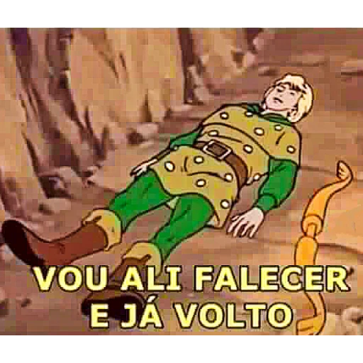 Figurinha: Homem caindo e falando que já volta