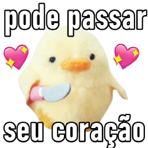 Figurinha: Pato com faca "me dá seu coração"