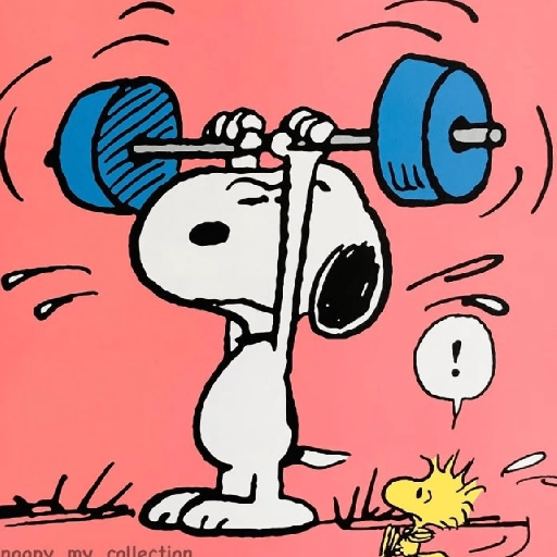 Figurinha: Snoopy levantando peso