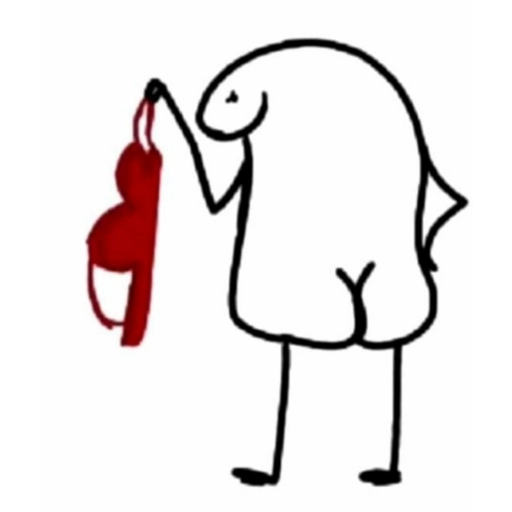 Figurinha: Flork segurando um sutiã vermelho