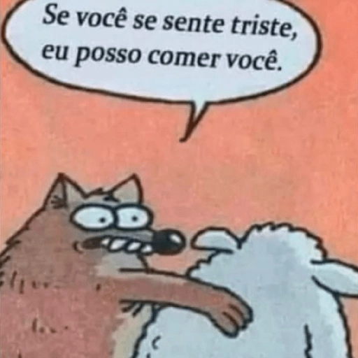 Figurinha: Lobo quer comer ovelha triste