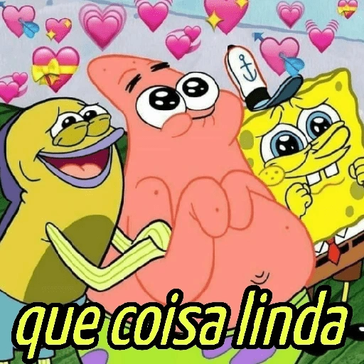 Figurinha: Bob Esponja e Patrick com corações