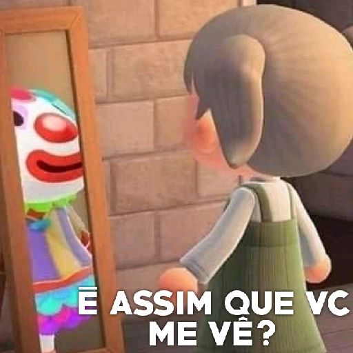 Figurinha: Personagem vê palhaço no espelho