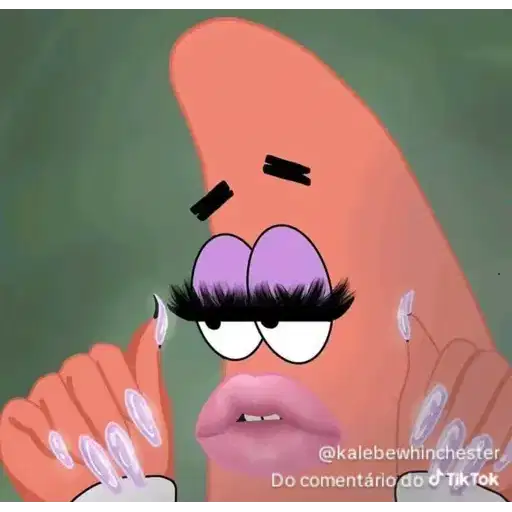 Figurinha: Patrick Estrela com unhas e maquiagem