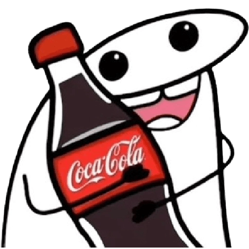 Figurinha: Personagem feliz abraçando Coca-Cola