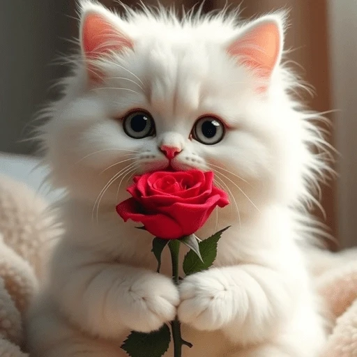 Figurinha: Gatinho fofo com rosa vermelha
