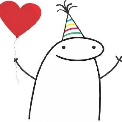 Figurinha: Flork com balão de coração e chapéu