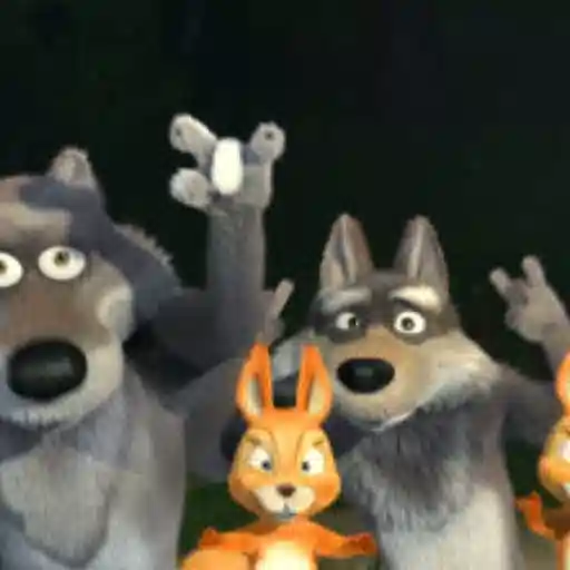Figurinha: Lobos e coelho fazendo sinal de rock