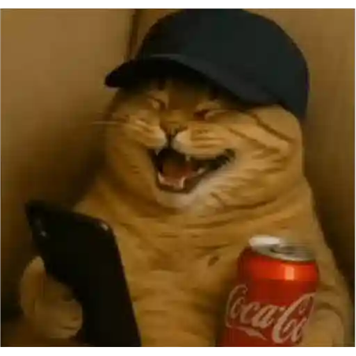 Figurinha: Gato rindo com Coca-Cola