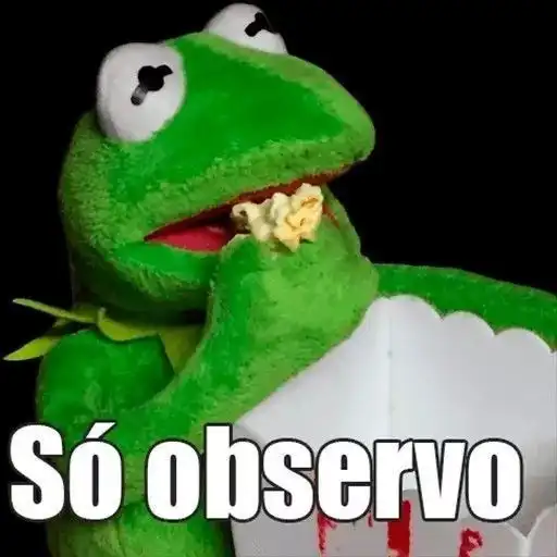 Figurinha: Kermit comendo pipoca e observando