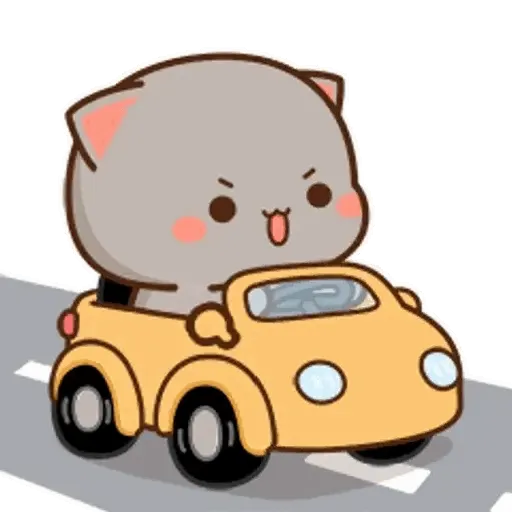 Figurinha: Gatinho dirige carro com pressa
