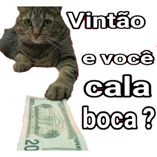 Figurinha: Gato com dinheiro pedindo silêncio