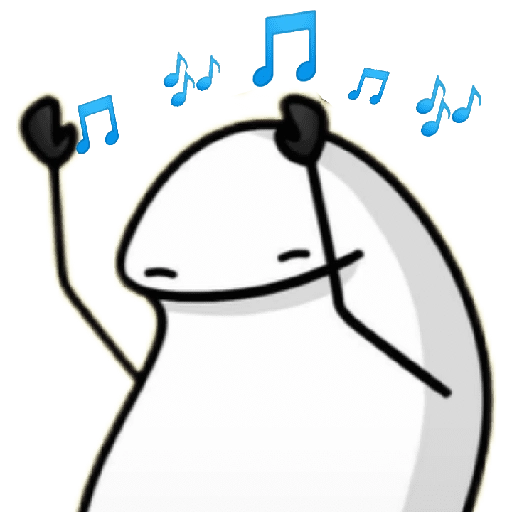 Figurinha: Flork dançando com notas musicais