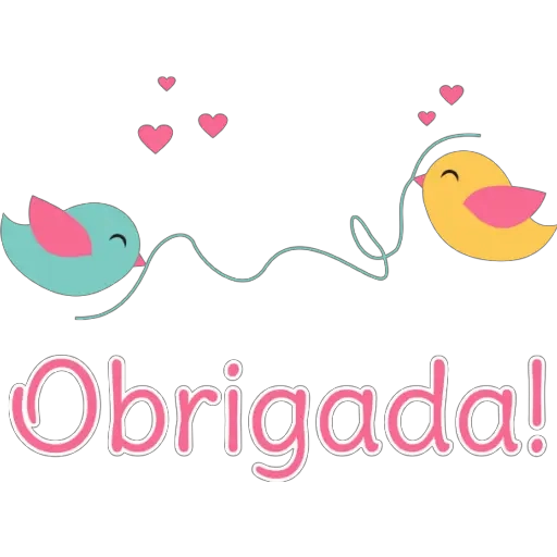 Figurinha: Pássaros com "Obrigada!"