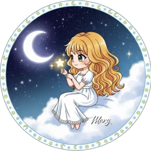 Figurinha: Menina com estrela na lua