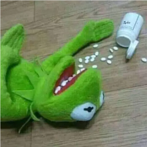 Figurinha: Kermit depressivo e com remédios