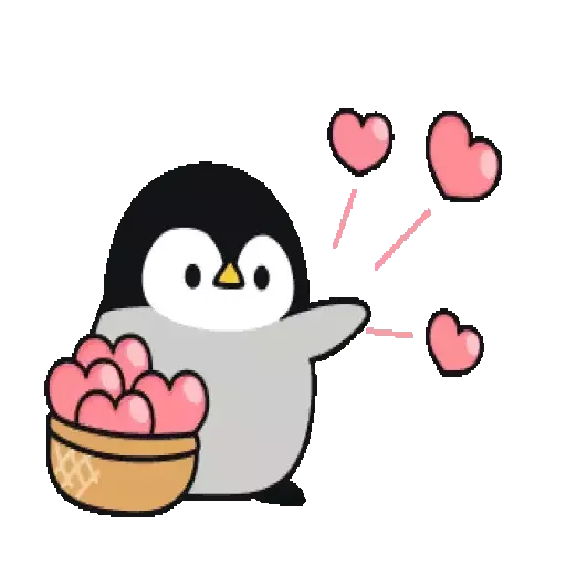 Figurinha: Pinguim com cestinha de corações
