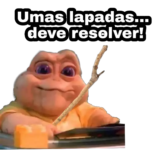 Figurinha: Bebê Dinossauro com graveto