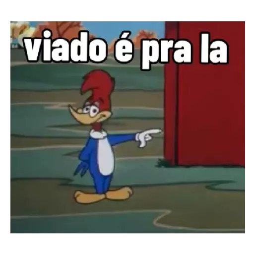 Figurinha: Pica Pau indicando o caminho