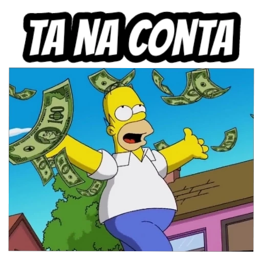 Figurinha: Homer Simpson feliz com dinheiro