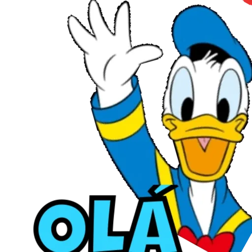 Figurinha: Pato Donald acena e diz olá